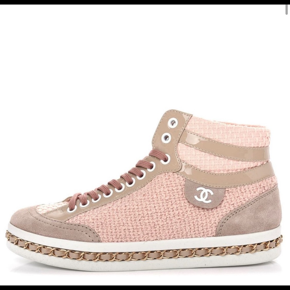 Chanel Tweed Patent Calfskin Hightop Sneakers